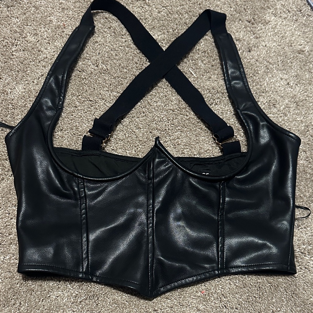 Edge Black Faux Leather Crop Top